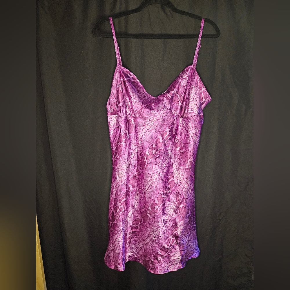 Linea Donna Vintage 90s XL Purple Snakeskin Print Satin Slip Dress